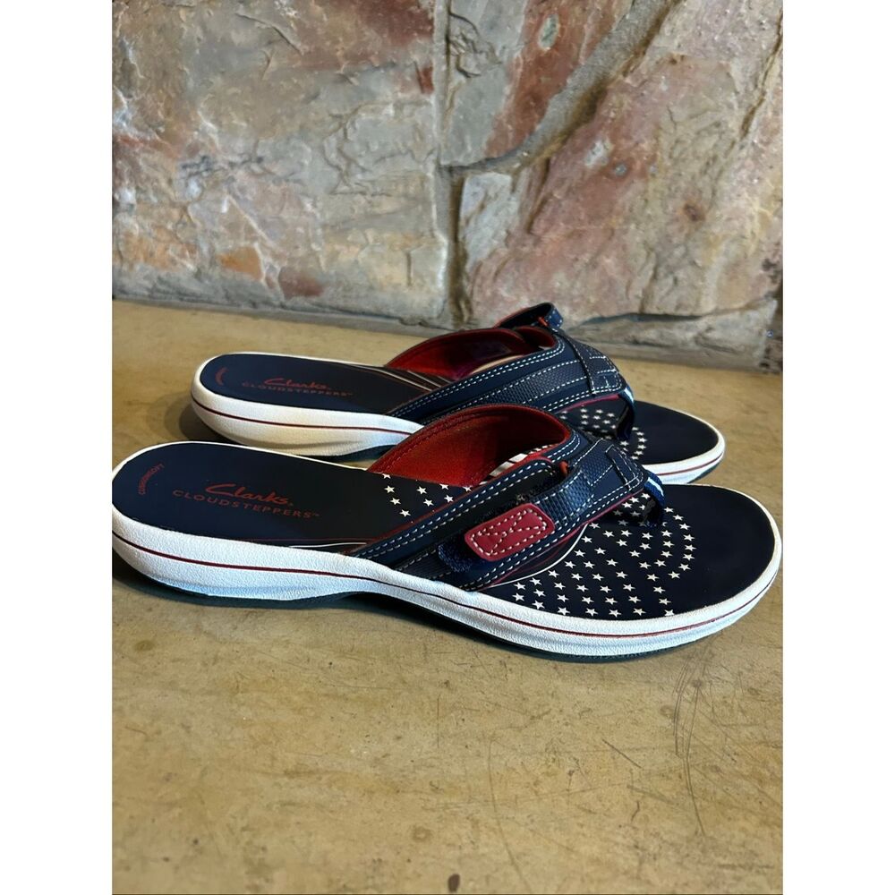 Clarks Cloudsteppers Brinkley Jazz Women's Sandals Size 8 Navy Patriotic Stars - Picture 3 of 10